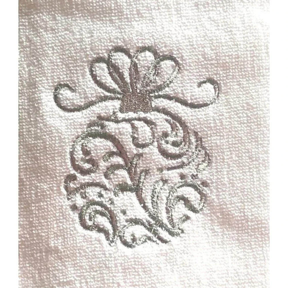 Christmas Holiday Silver Ornament Hand Towels Embroidered White Silver Set of 2